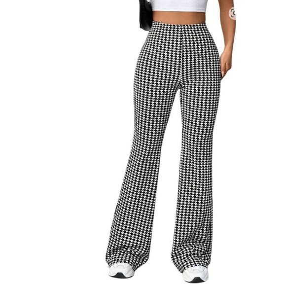 Shein Black And White Houndstooth Pattern Flare Pants - Size Large - Picture 6 of 6